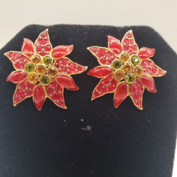 Christopher Radko Poinsettia Earrings/Brooch set - Picture 7 of 16